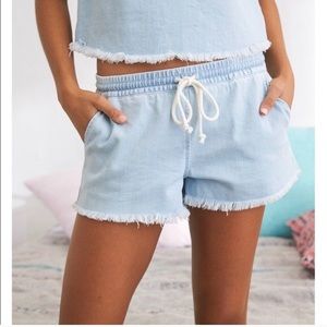 NWT Aerie Light Blue Denim Drawstring Shorts